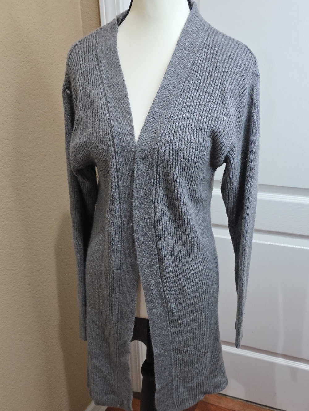 Ambiance Long Open-Front Ribbed Cardigan - Gray
